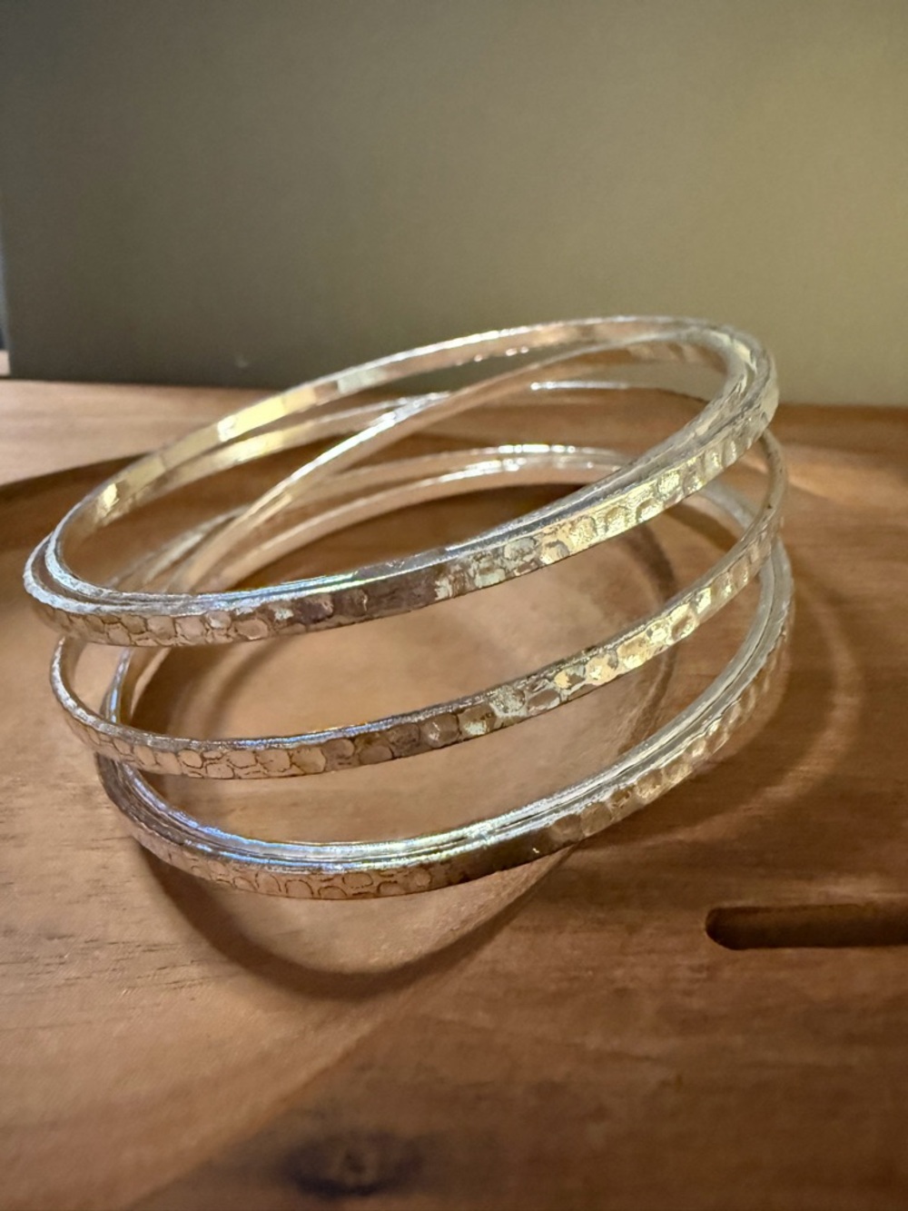 Stacked Textured Silver Bangle Bracelet